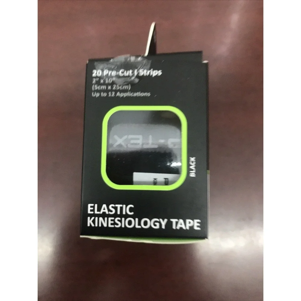 PerformTex Elastic Kinesiology Tape Black 20‎ Pre-Cut Strips 2x10 Latex Free